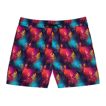 Men's Mid-Length Swim Shorts, (AOP), Scorpio, Zodiac v1, Bubble Pattern