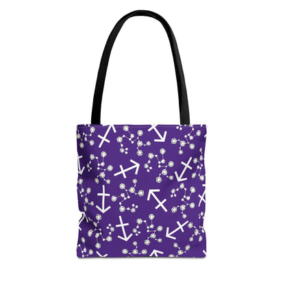Tote Bag, Sagittarius Zodiac Sign, AOP, (Purple, White Print)