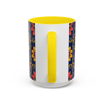 Accent Coffee Mug, Taurus, Zodiac v1. Flower Pattern, (11, 15oz)