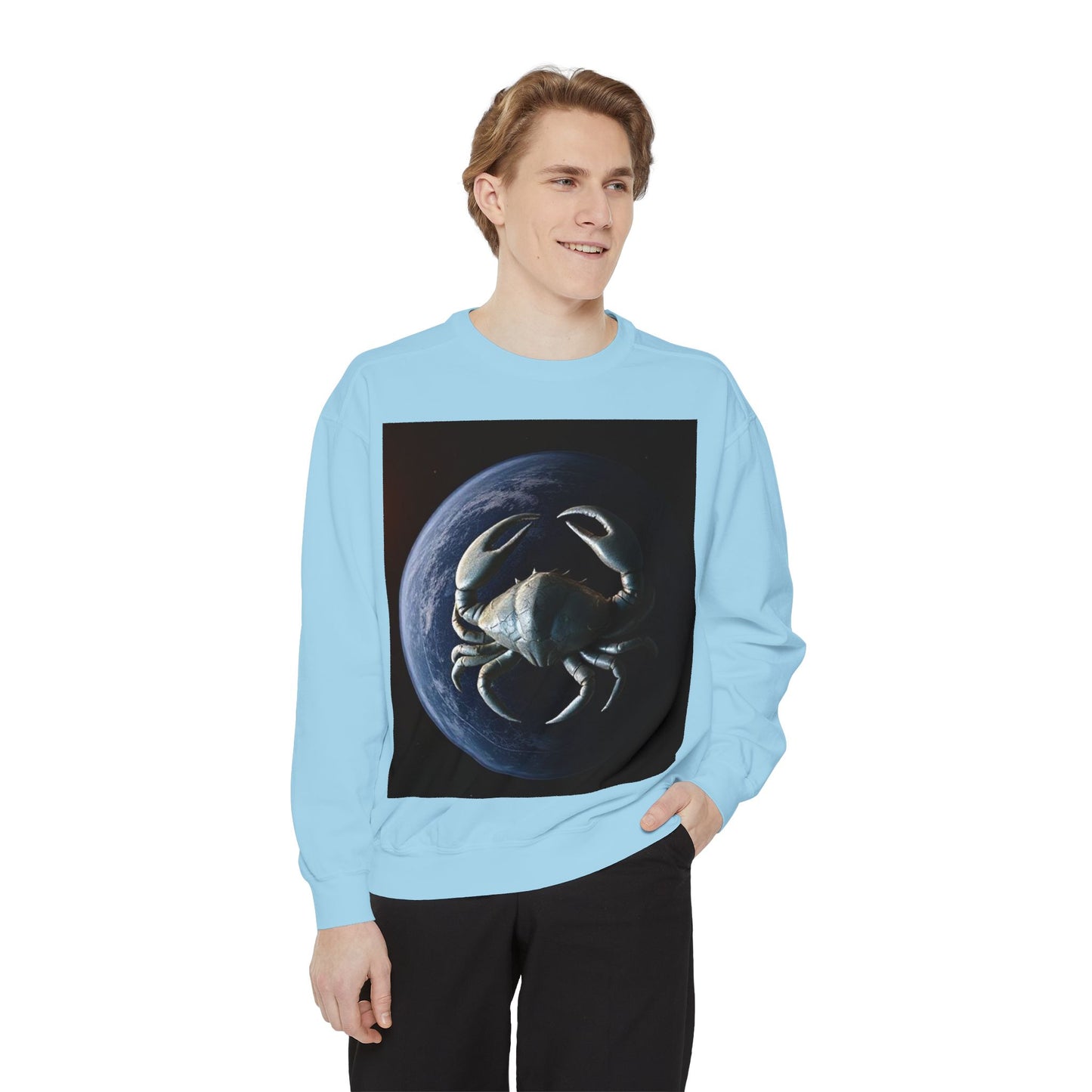 Garment-Dyed Sweatshirt, Unisex, Space Animal Design, Cancer