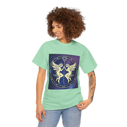 Unisex Heavy Cotton T-Shirt, Space Angel Twins, Gemini Zodiac Design
