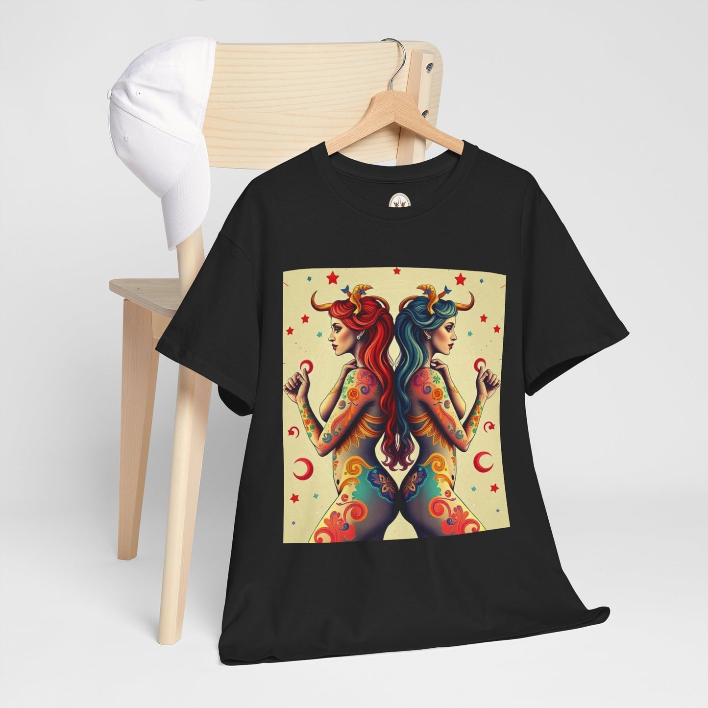 Unisex Heavy Cotton T-Shirt, Gemini, Zodiac v4, Sexy Art