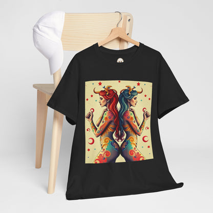 Unisex Heavy Cotton T-Shirt, Gemini, Zodiac v4, Sexy Art