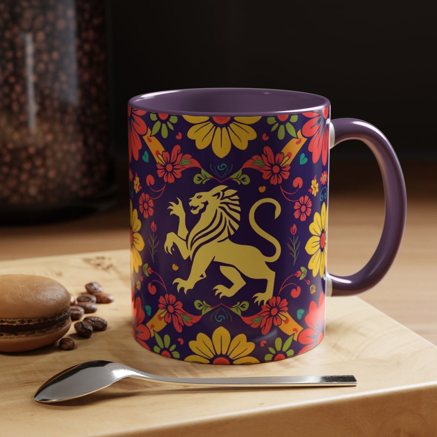 Accent Coffee Mug, Leo, Zodiac v3, Flower Pattern, (11, 15oz)