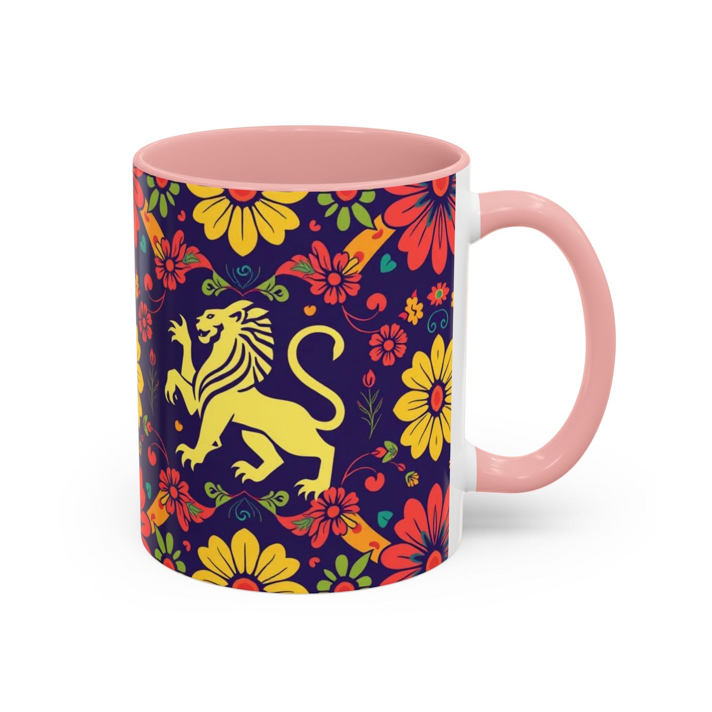 Accent Coffee Mug, Leo, Zodiac v3, Flower Pattern, (11, 15oz)