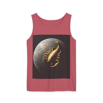 Unisex Garment-Dyed, Tank Top, Scorpio Design, Planet Symbol v1, 100% US cotton