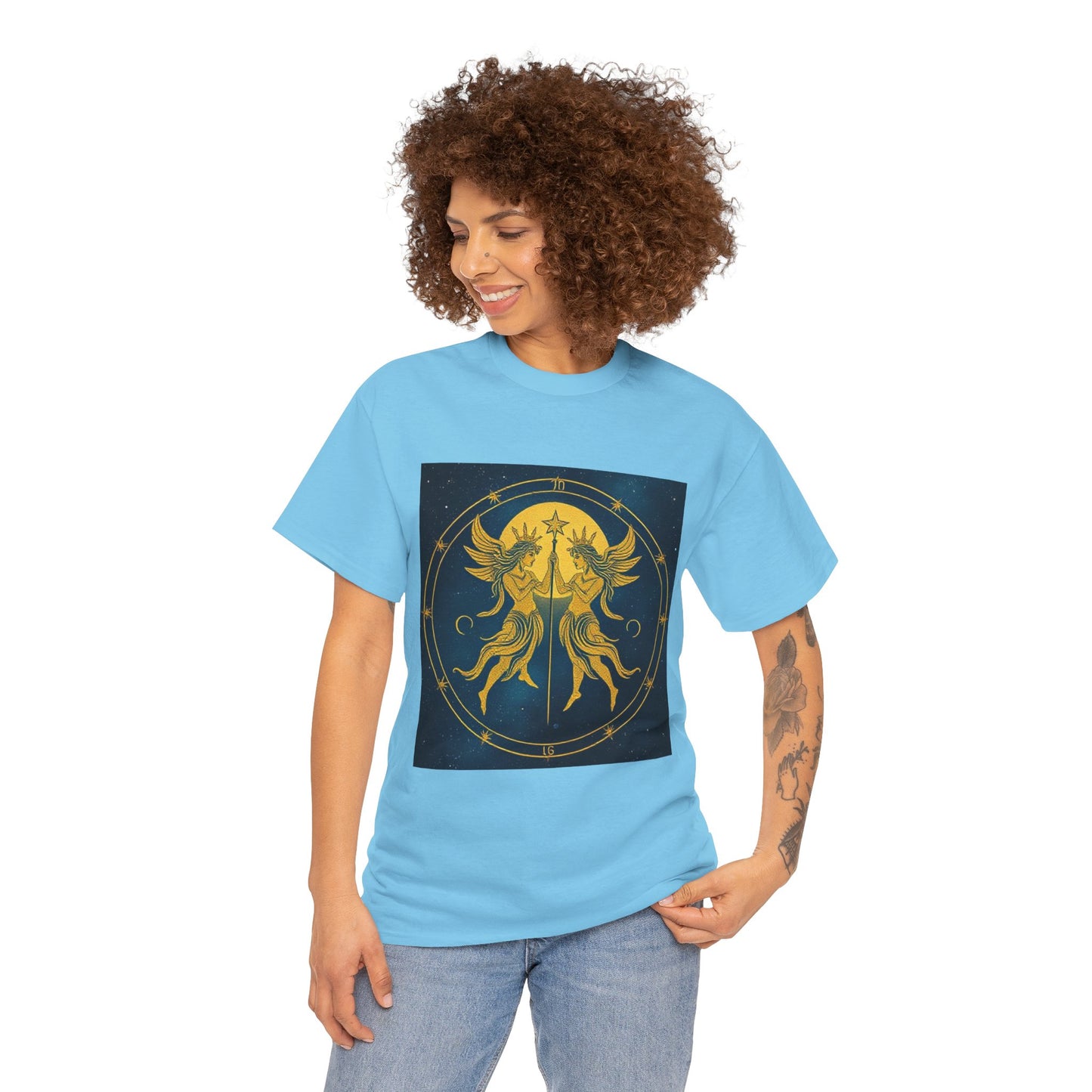 Unisex Heavy Cotton T-Shirt, Space Twins v3, Gemini Zodiac Design
