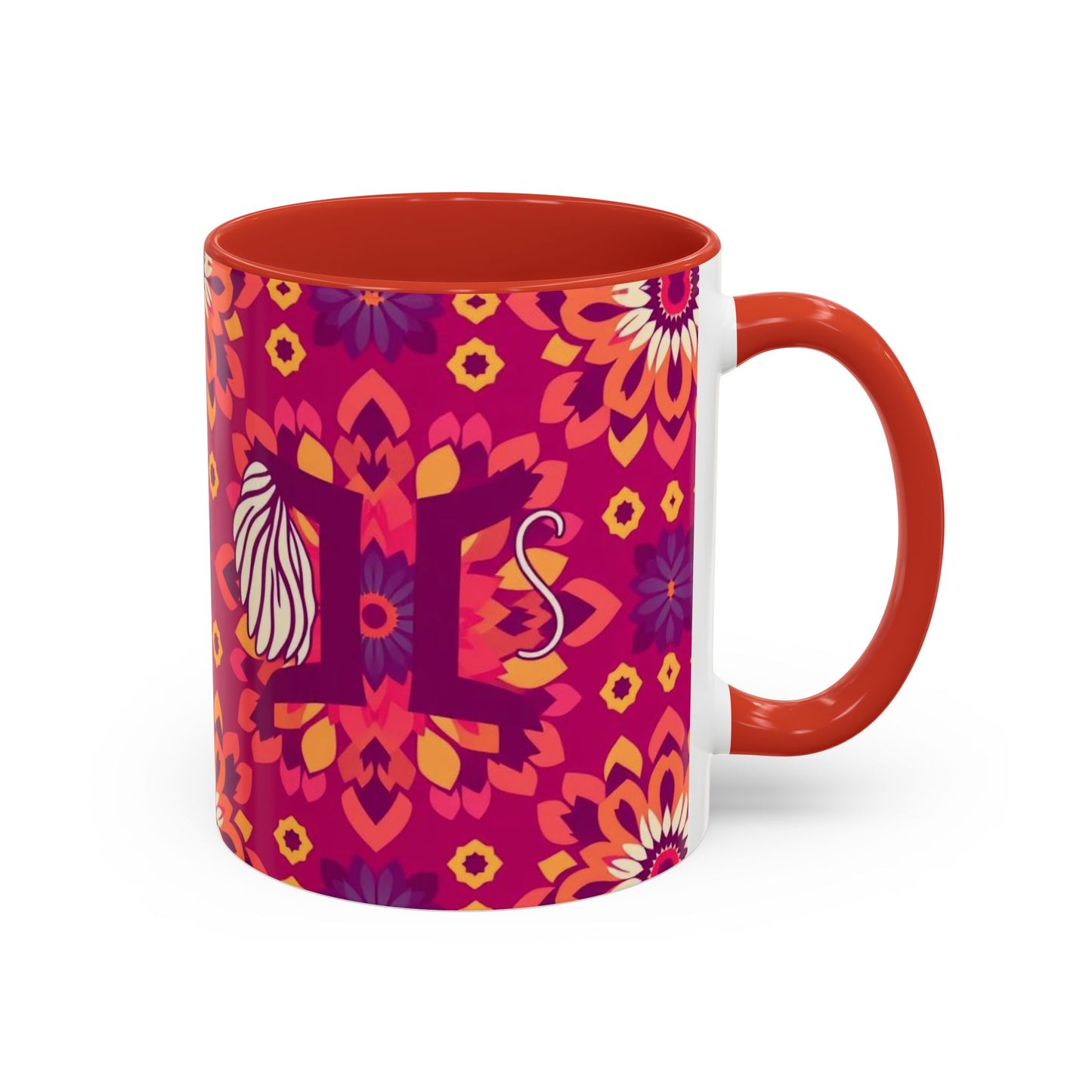 Accent Coffee Mug, Gemini, Zodiac v1, Flower Pattern, (11, 15oz)