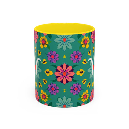 Accent Coffee Mug, Aquarius, Zodiac v3, Flower Pattern, (11, 15oz)
