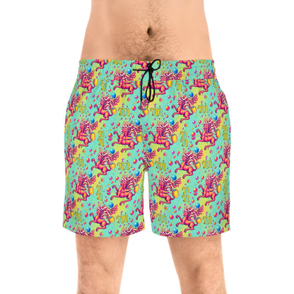 Men's Mid-Length Swim Shorts, (AOP), Virgo, Zodiac v3, Bubble Pattern