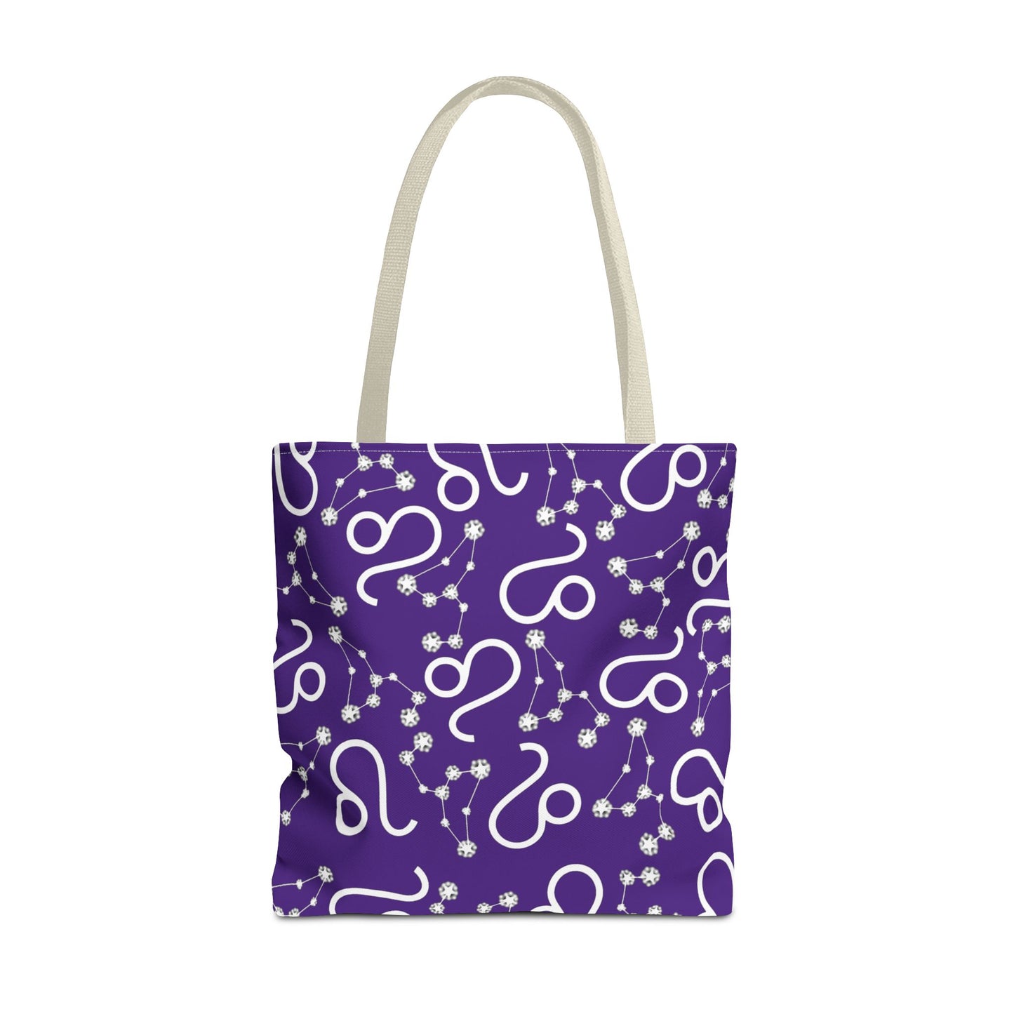 Tote Bag, Leo Zodiac Sign, AOP, (Purple, White)