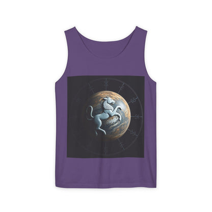 Unisex Garment-Dyed, Tank Top, Aquarius Design, Planet Animal, 100% Ringspun US cotton