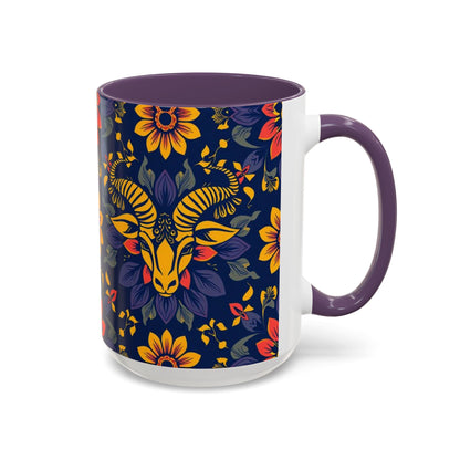 Accent Coffee Mug, Taurus, Zodiac v1. Flower Pattern, (11, 15oz)