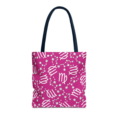 Tote Bag, Virgo Zodiac Sign, AOP, (Pink, White)