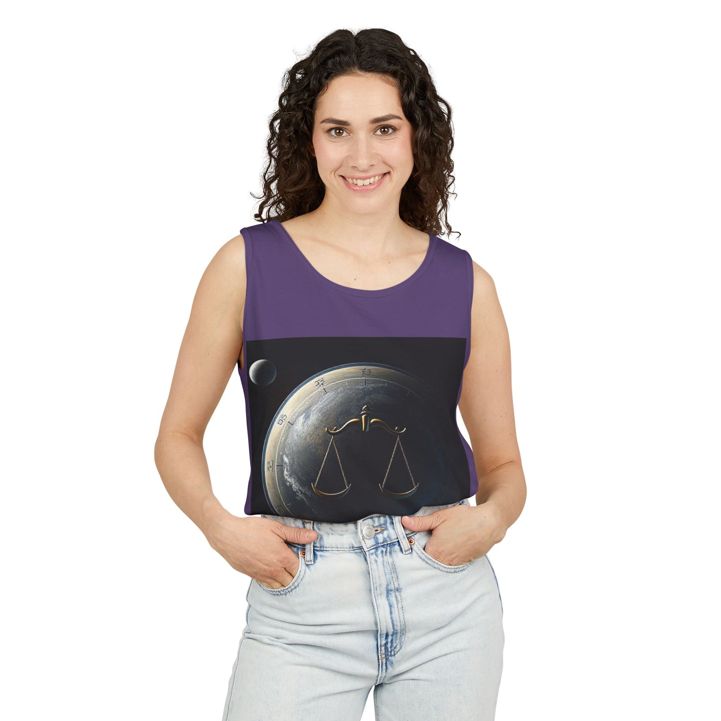 Unisex Garment-Dyed, Tank Top, Libra Design, Space Scale v1, 100% US cotton