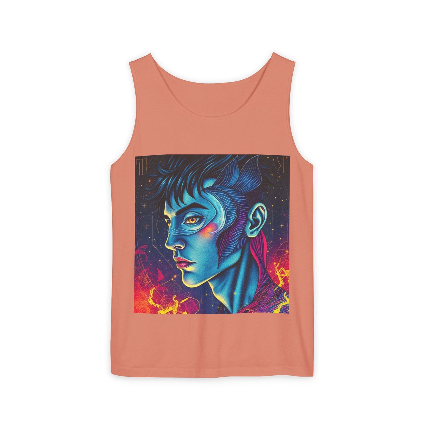 Unisex Garment-Dyed, Tank Top, Pisces Design, Pop Art v1, 100% US cotton