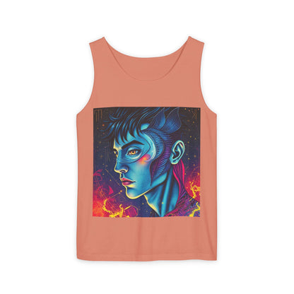 Unisex Garment-Dyed, Tank Top, Pisces Design, Pop Art v1, 100% US cotton