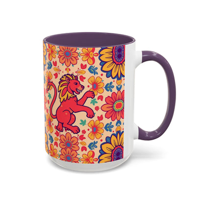 Accent Coffee Mug, Leo, Zodiac, Flower Pattern, (11, 15oz)