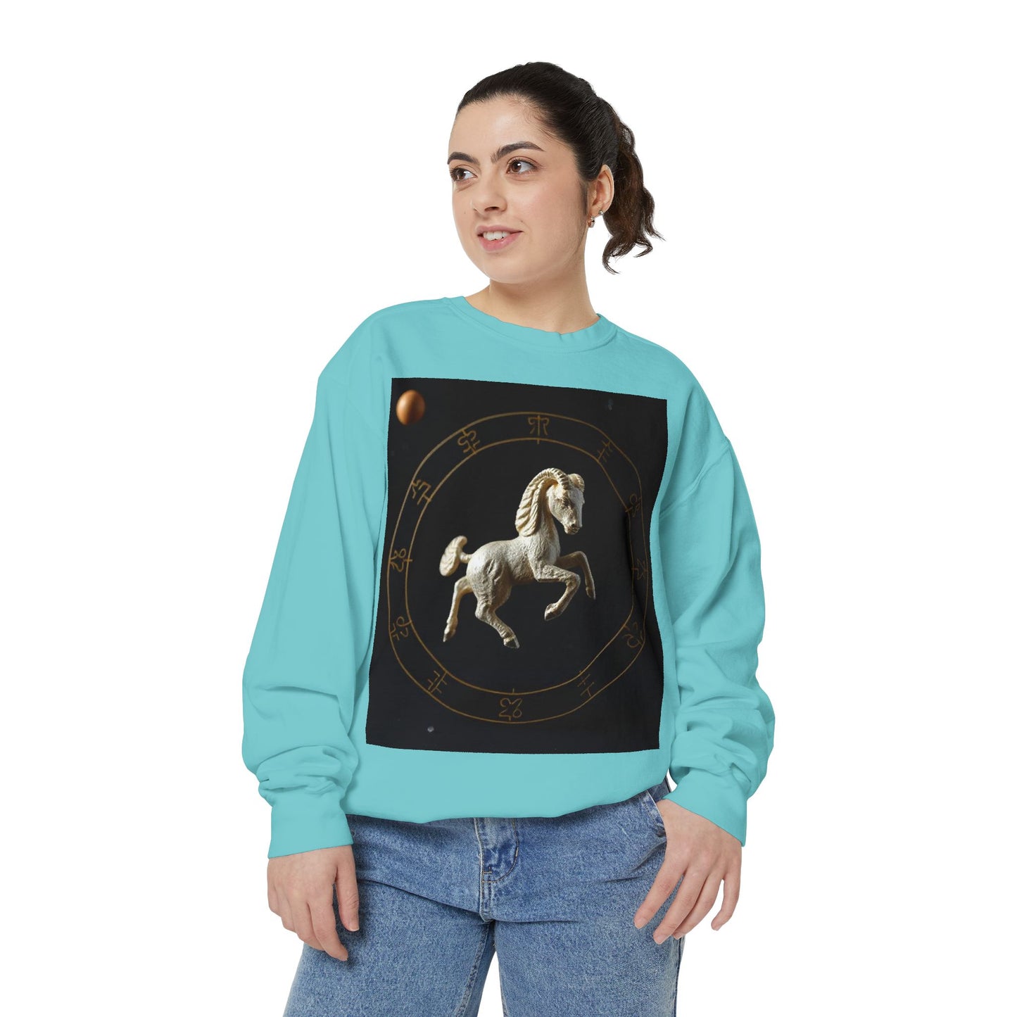 Garment-Dyed Sweatshirt, Unisex, Space Animal Design, Capricorn
