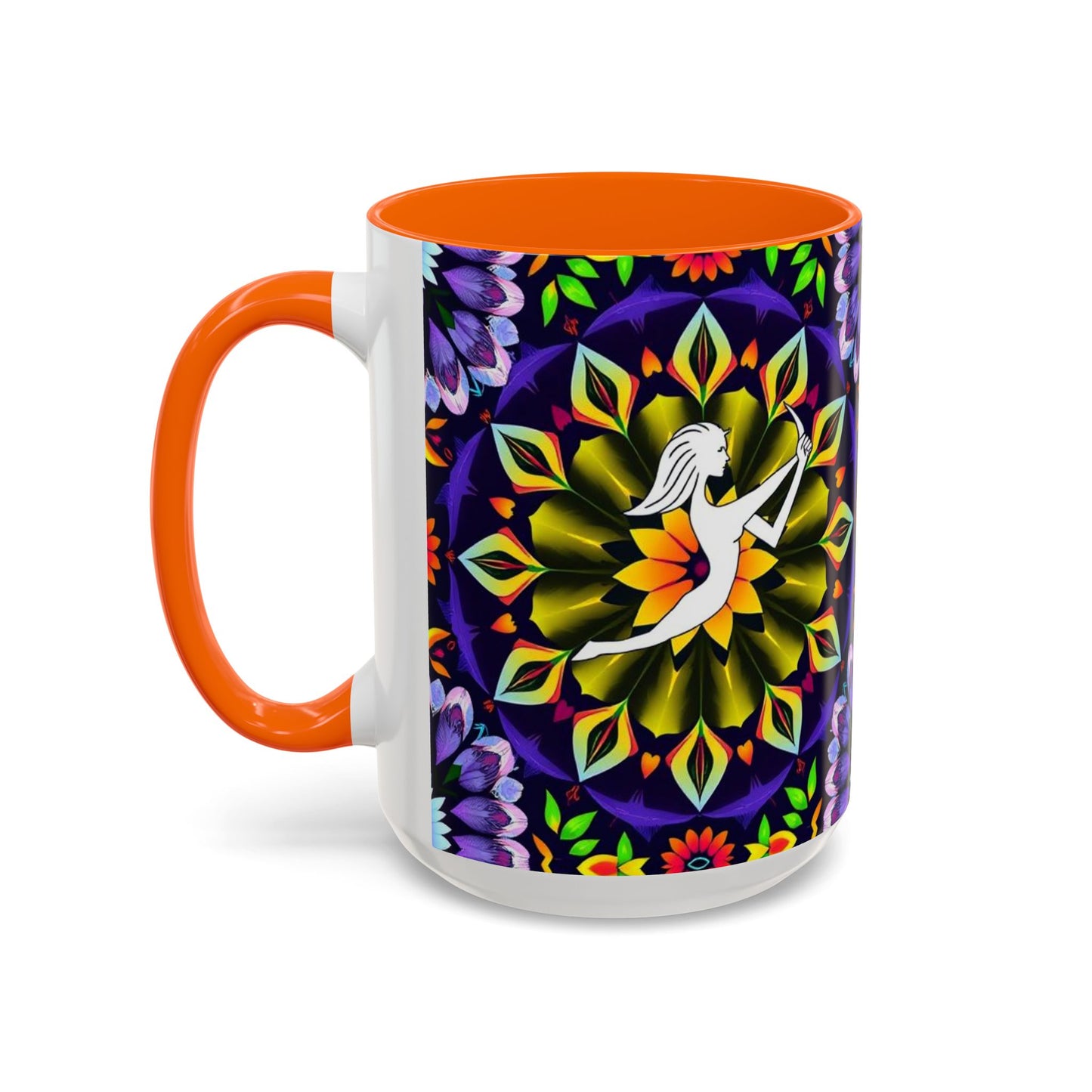 Accent Coffee Mug, Sagittarius, Zodiac v1. Flower Pattern, (11, 15oz)