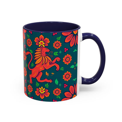 Accent Coffee Mug, Leo, Zodiac v1, Flower Pattern, (11, 15oz)