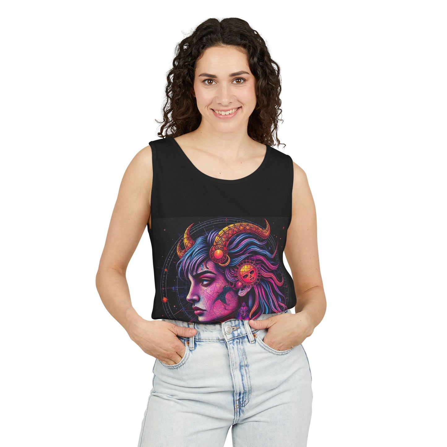 Unisex Garment-Dyed, Tank Top, Virgo Design, Pop Art v1, 100% US cotton