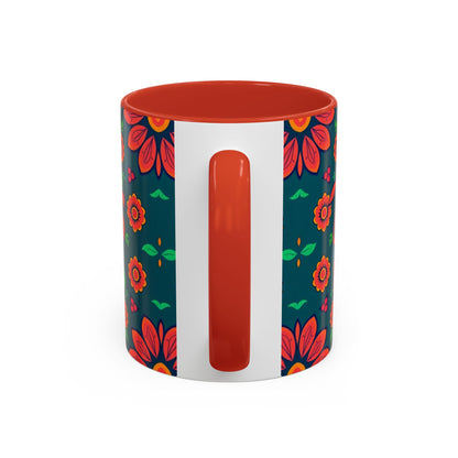 Accent Coffee Mug, Leo, Zodiac v1, Flower Pattern, (11, 15oz)