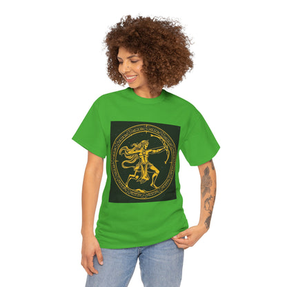 Unisex Heavy Cotton T-Shirt, Mythical Faun/Satyr, Sagittarius Zodiac Design