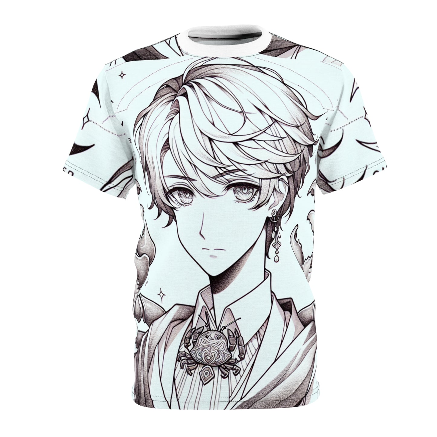 Unisex Cut & Sew T-Shirt (AOP), Anime Character, Cancer Zodiac Design, Regular fit, 100% Polyester