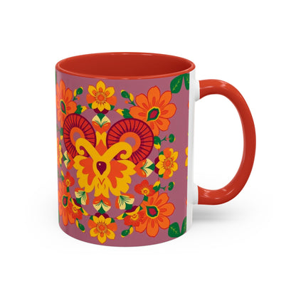 Accent Coffee Mug, Aries, Zodiac v1, Flower Pattern, (11, 15oz)