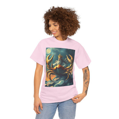 Unisex Heavy Cotton T-Shirt, Crustacean King v1, Cancer Zodiac Design