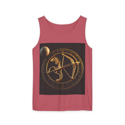 Unisex Garment-Dyed, Tank Top, Sagittarius Design, Planet Symbol v1, 100% US cotton