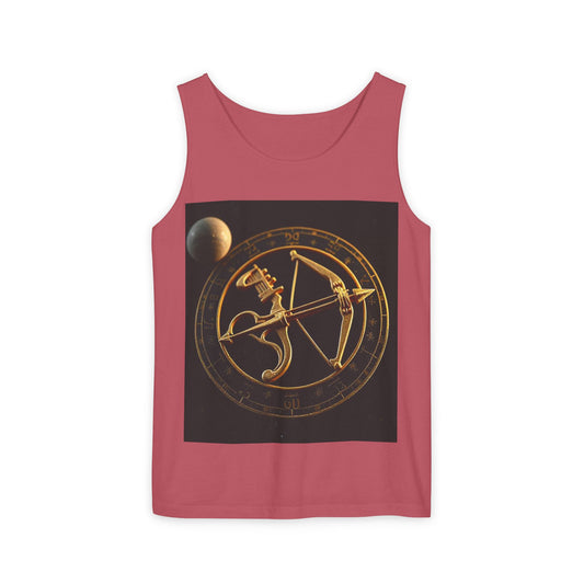 Unisex Garment-Dyed, Tank Top, Sagittarius Design, Planet Symbol v1, 100% US cotton