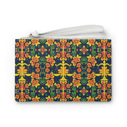 Clutch Bag, Libra, Zodiac v2 Flower Pattern
