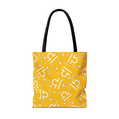 Tote Bag, Libra Zodiac Sign, AOP, (Yellow, White)