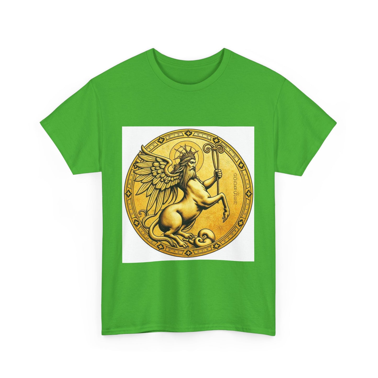 Unisex Heavy Cotton T-Shirt, Golden Angel Coin, Virgo Zodiac Design