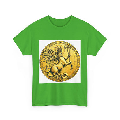 Unisex Heavy Cotton T-Shirt, Golden Angel Coin, Virgo Zodiac Design