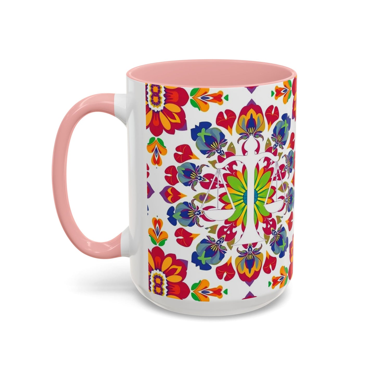 Accent Coffee Mug, Libra, Zodiac v1, Flower Pattern, (11, 15oz)