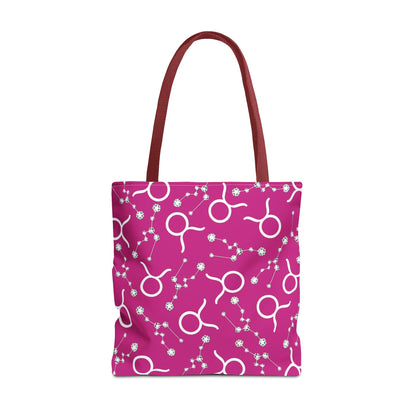 Tote Bag, Taurus Zodiac Sign, AOP, (Pink, White)