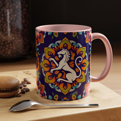 Accent Coffee Mug, Virgo, Zodiac v4. Flower Pattern, (11, 15oz)