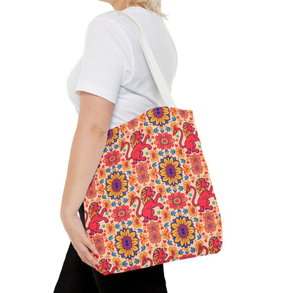 Tote Bag (AOP), Leo, Zodiac v2, Flower Pattern