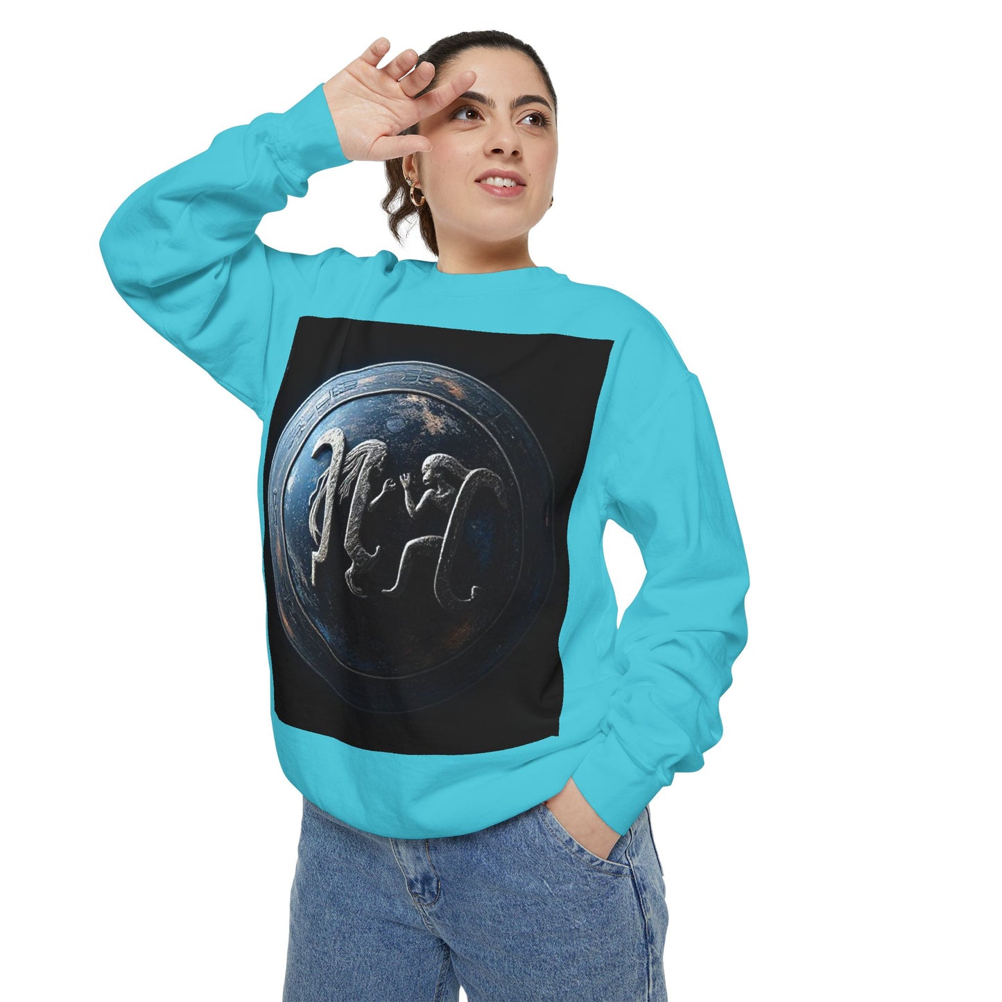 Garment-Dyed Sweatshirt, Unisex, Space Symbol Design, Gemini