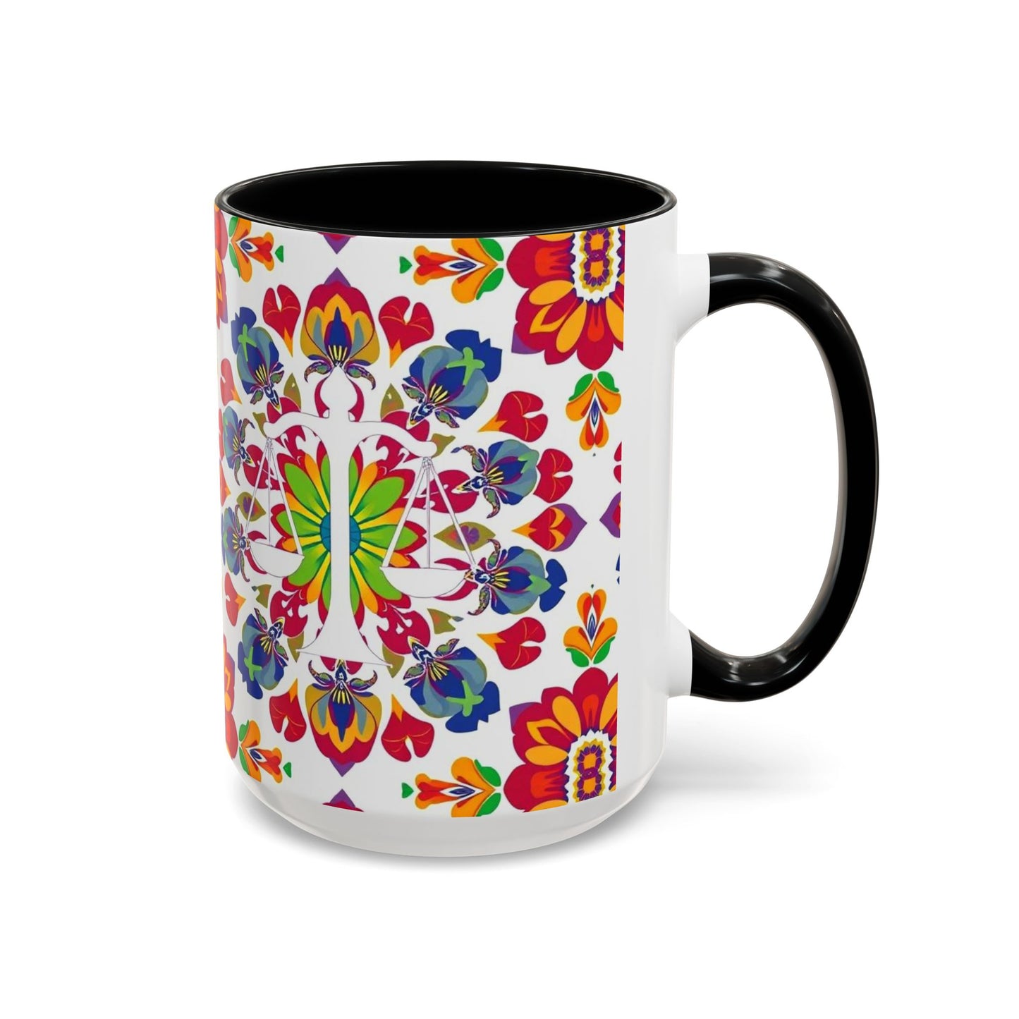 Accent Coffee Mug, Libra, Zodiac v1, Flower Pattern, (11, 15oz)