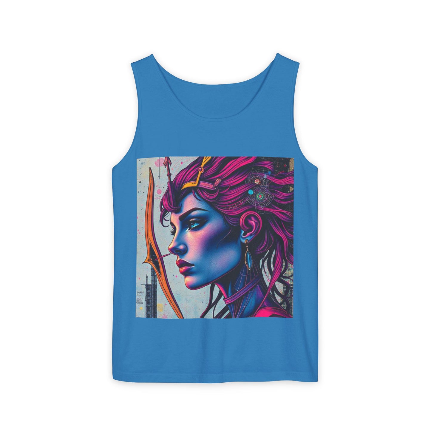 Unisex Garment-Dyed, Tank Top, Sagittarius Design, Pop Art, 100% US cotton