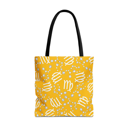 Tote Bag, Virgo Zodiac Sign, AOP, (Yellow White)