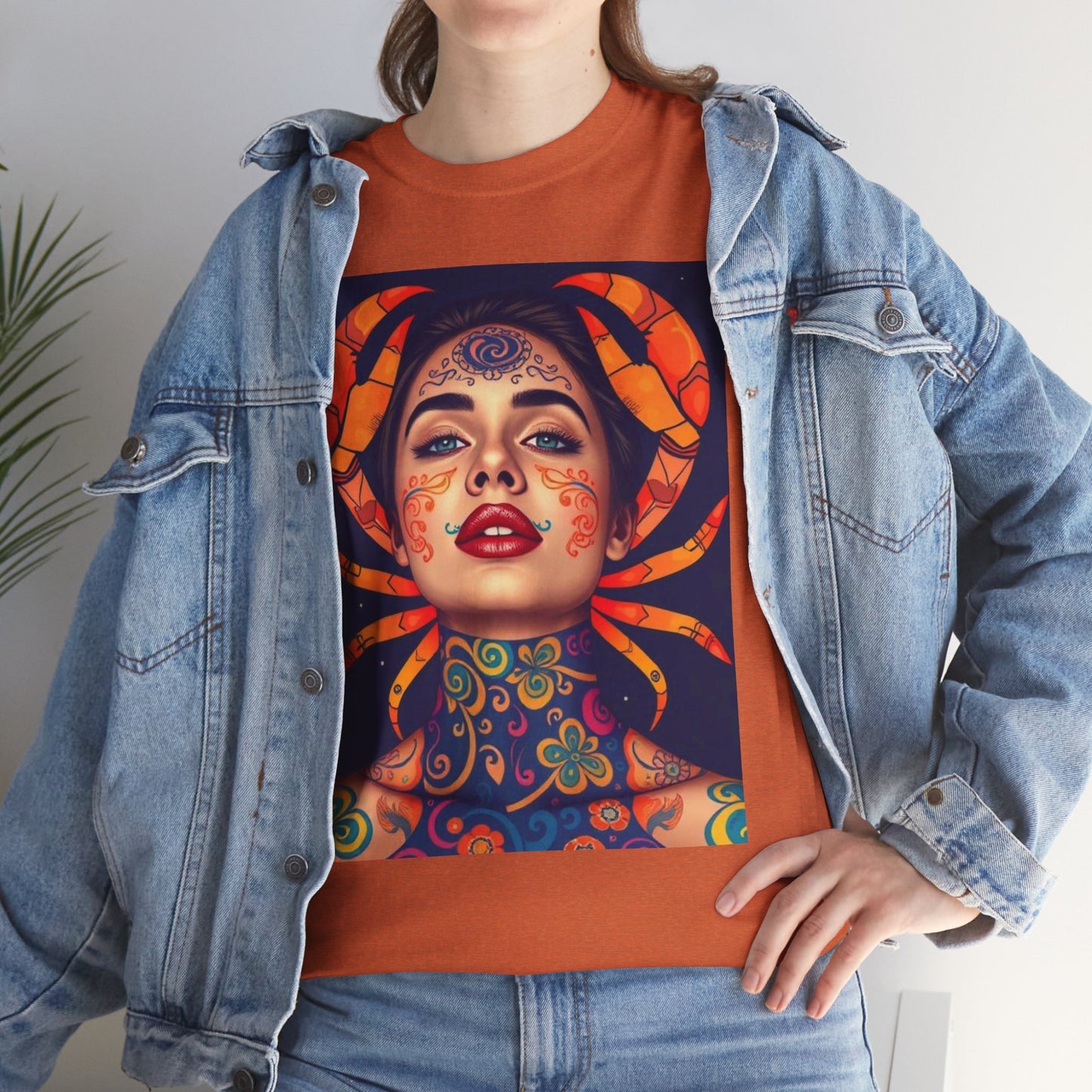 Unisex Heavy Cotton T-Shirt, Cancer, Zodiac v2, Sexy Art