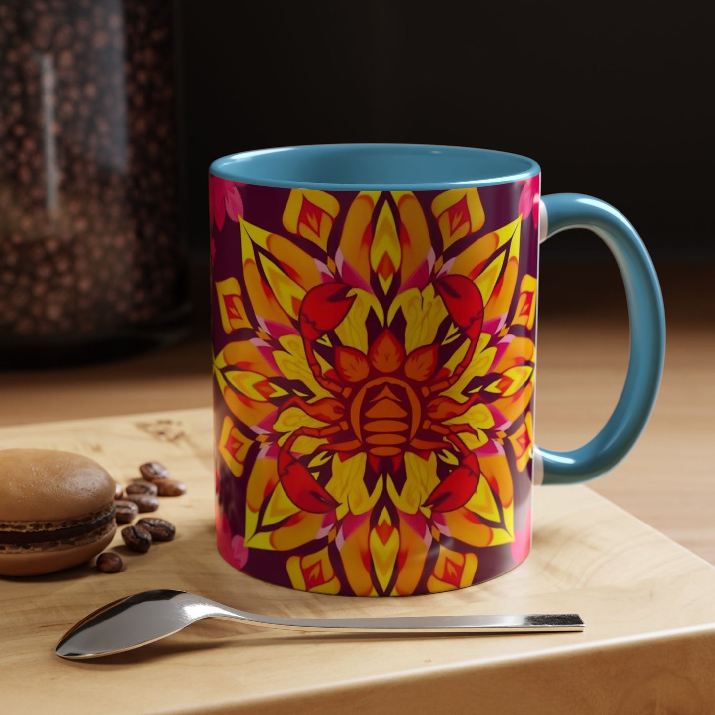 Accent Coffee Mug, Scorpio, Zodiac v1. Flower Pattern, (11, 15oz)