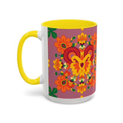 Accent Coffee Mug, Aries, Zodiac v1, Flower Pattern, (11, 15oz)