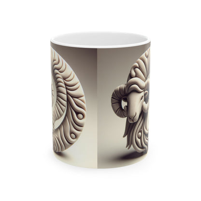 Ceramic Mug, (11oz, 15oz), Ceramic Coffee Mug, Stone Circle, Aries Zodiac Design