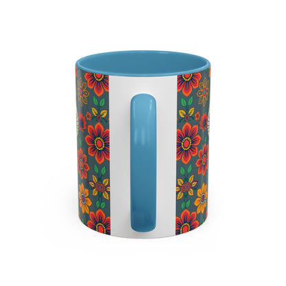 Accent Coffee Mug, Aries, Zodiac v4, Flower Pattern, (11, 15oz)
